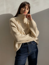 Load image into Gallery viewer, Women's Oversized Cable-knit Wool Sweater Thick Warm Knitted Pullover Solid Long Sleeve Turtleneck  Zip Up Winter Coat C-148
