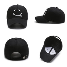 Load image into Gallery viewer, Women's Smile Face Embroidery Baseball Caps Kpop Black Cotton Adjustable Snapback Funny Hip Hop Cap Autumn Sun Dad Hats for Mens

