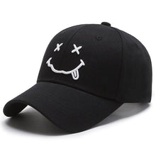 Load image into Gallery viewer, Women's Smile Face Embroidery Baseball Caps Kpop Black Cotton Adjustable Snapback Funny Hip Hop Cap Autumn Sun Dad Hats for Mens
