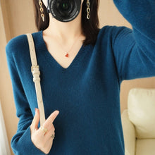 Load image into Gallery viewer, Women's Sweater 2023 Autumn Winter Knitted Pullovers V-neck Slim Fit Bottoming Shirt Solid Soft Knitwear Jumpers Basic Sweaters
