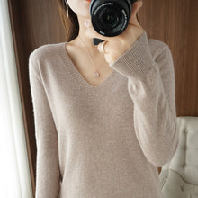 Load image into Gallery viewer, Women's Sweater 2023 Autumn Winter Knitted Pullovers V-neck Slim Fit Bottoming Shirt Solid Soft Knitwear Jumpers Basic Sweaters
