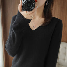 Load image into Gallery viewer, Women's Sweater 2023 Autumn Winter Knitted Pullovers V-neck Slim Fit Bottoming Shirt Solid Soft Knitwear Jumpers Basic Sweaters
