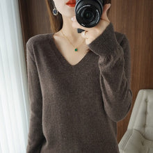 Load image into Gallery viewer, Women's Sweater 2023 Autumn Winter Knitted Pullovers V-neck Slim Fit Bottoming Shirt Solid Soft Knitwear Jumpers Basic Sweaters

