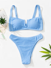 Load image into Gallery viewer, Swimwear Wrinkled Crinkled V Shaped Female Swimsuit High Waist Bikini Women  Two-pieces Bikini set Bather Bathing Suit Swim
