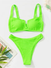 Load image into Gallery viewer, Swimwear Wrinkled Crinkled V Shaped Female Swimsuit High Waist Bikini Women  Two-pieces Bikini set Bather Bathing Suit Swim
