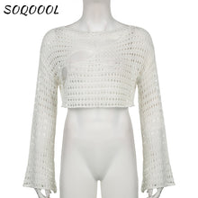 Load image into Gallery viewer, Hollow Out Cropped Knit Smock Top Women Vintage Loose Distressed Crochet Pullovers Crop Tops Fairy Grunge Sweater Cover-up
