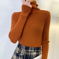 Load image into Gallery viewer, Women Pullover Turtleneck Sweater Autumn Long Sleeve Slim Elastic Korean Simple Basic Cheap Jumper Solid Color Top
