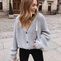 Load image into Gallery viewer, Women's Knitted Cardigans Sweater Fashion Autumn Long Sleeve Loose Coat Casual Button Thick V Neck Solid Female Tops
