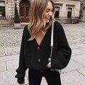 Load image into Gallery viewer, Women's Knitted Cardigans Sweater Fashion Autumn Long Sleeve Loose Coat Casual Button Thick V Neck Solid Female Tops
