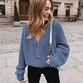 Load image into Gallery viewer, Women's Knitted Cardigans Sweater Fashion Autumn Long Sleeve Loose Coat Casual Button Thick V Neck Solid Female Tops
