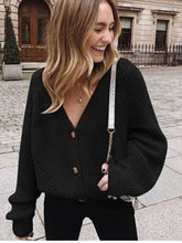 Load image into Gallery viewer, Women's Knitted Cardigans Sweater Fashion Autumn Long Sleeve Loose Coat Casual Button Thick V Neck Solid Female Tops
