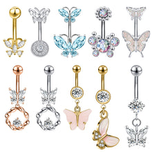 Load image into Gallery viewer, 16G Butterfly Navel Belly Piercing Stainless Steel Belly Button Ring Women Colorful Crystal Butterfly Sexy Body Piercing Gift
