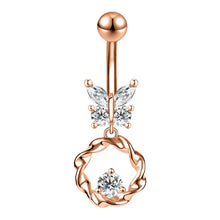 Load image into Gallery viewer, 16G Butterfly Navel Belly Piercing Stainless Steel Belly Button Ring Women Colorful Crystal Butterfly Sexy Body Piercing Gift

