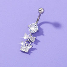 Load image into Gallery viewer, Zirconia butterfly pendant body piercing jewellery crystal navel ring
