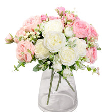 Load image into Gallery viewer, Pink Silk Peony Artificial Flowers Rose Wedding Home DIY Decor High Quality Big Bouquet Foam Accessories Craft White Fake Flower
