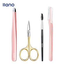 Load image into Gallery viewer, llano 4PCS Pink Eyebrow Trimmer Set Scissors Tweezers Eyebrow Razor Scraping Eyebrow Comb Razor Makeup Tools
