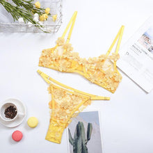 Load image into Gallery viewer, Aduloty 2-Piece Flroal Bra Set Women 13 Colors Mesh Bra Underwire + Panty Underwear Set Ladies Cut Out Sexy Lingerie Set
