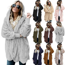 Load image into Gallery viewer, Ladies Fashion Hooded Coat Female Loose Fur Cardigan Coat Women Faux Fur Coat Autumn Winter Warm Jacket Outwear Long Coat
