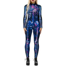 Load image into Gallery viewer, Womens 3D Skull Bone Frame Jumpsuit Long Sleeve Bodysuit Fancy Dress Halloween Cosplay Costume
