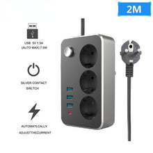 Load image into Gallery viewer, Plug Household Charger Power Strip Universal Extension Cord Charging Overload Protection 3 USB Ports Socket 10A 250V Square
