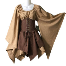Load image into Gallery viewer, Women Medieval Elf Fairy Elven Cosplay Costume Wench Celtic Princess Formal Dress High Waist Party Skirts Cincher Top Corset Set
