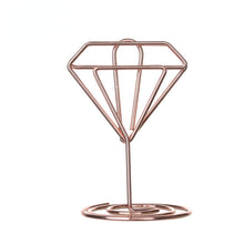 Load image into Gallery viewer, 10Pcs Romantic Metal Place Card Holder Heart Diamond Photo Clip Table Number Stand Seat Marker Cool Wedding Party Desktop Decor
