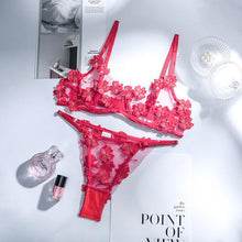 Load image into Gallery viewer, Aduloty 2-Piece Flroal Bra Set Women 13 Colors Mesh Bra Underwire + Panty Underwear Set Ladies Cut Out Sexy Lingerie Set

