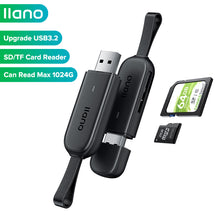 Load image into Gallery viewer, llano USB 3.2 Card Reader 2 in 1 SD TF Smart Card Reader 5Gbps with leather lanyard (Max 1024GB can read）
