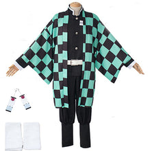 Load image into Gallery viewer, adult and kids Demon Slayer Cosplay Tanjirou Kamado Cosplay Costume Kimetsu no Yaiba Men Kimono Costume wigs earrings Halloween
