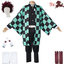 Load image into Gallery viewer, adult and kids Demon Slayer Cosplay Tanjirou Kamado Cosplay Costume Kimetsu no Yaiba Men Kimono Costume wigs earrings Halloween
