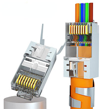 Load image into Gallery viewer, xintylink CAT8 CAT7 CAT6A rj45 connector 50U RJ 45 ethernet cable plug network SFTP FTP shielded jack 1.5mm hole pass through
