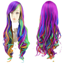 Load image into Gallery viewer, Cosplay  Wig Multi-Color Long Curly Hair Cos Rainbow Hair Cover 7 Colors Harajuku Gradient Wig
