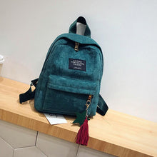 Load image into Gallery viewer, Corduroy Backpack for Women Cute Tassel Student School Bag Casual Knapsack
