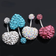 Load image into Gallery viewer, Heart Double Side Belly Piercing Rings Surgical Steel Crystal Disco Ball Belly Button Ring Navel Piercing Body Jewelry
