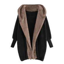 Load image into Gallery viewer, Women Coat with Hat Long Sleeves Causal Contrast Color Winter Jacket
