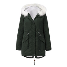 Load image into Gallery viewer, Winter Women's White Fur Collar Parka Mid Length Hooded Warm Fleece Solid Color Long Sleeve Casual Chic Coat M-4XL

