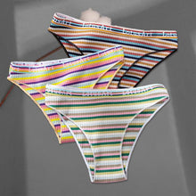 Load image into Gallery viewer, 3Pcs/set Colorful Stripes Panties Women's Cotton Briefs M-XL Low-Rise Rainbow Underwear Ladies Underpants Girls Panties
