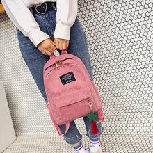 Load image into Gallery viewer, Corduroy Backpack for Women Cute Tassel Student School Bag Casual Knapsack
