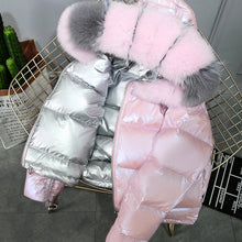 Load image into Gallery viewer, Women's Fashion Winter Warm Short Silver Shiny Down Jacket Thick Hooded Reversible Puffer Coat
