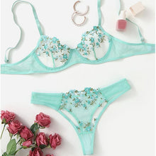 Load image into Gallery viewer, Aduloty Women's Sexy Lingerie Underwire Gathering Bra Set Summer New Mesh Perspective Flower Lace Embroidery Erotic Underwear
