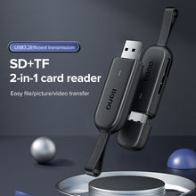 Load image into Gallery viewer, llano USB 3.2 Card Reader 2 in 1 SD TF Smart Card Reader 5Gbps with leather lanyard (Max 1024GB can read）
