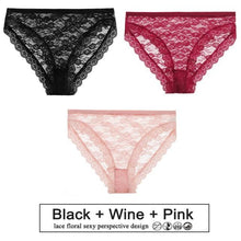 Load image into Gallery viewer, 3PCS/Set Perspective Panties Sexy Women Underwear Floral Lace Panties Female Lingerie Briefs for Woman Intimate Pantys Plus Size

