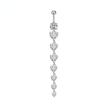Load image into Gallery viewer, 7 Heart Crystals Long Dangled Belly Button Rings Surgical Steel Cute Navel Piercing Nombril 14g Cuved Bar Body Piercings Jewelry
