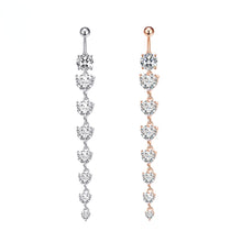 Load image into Gallery viewer, 7 Heart Crystals Long Dangled Belly Button Rings Surgical Steel Cute Navel Piercing Nombril 14g Cuved Bar Body Piercings Jewelry
