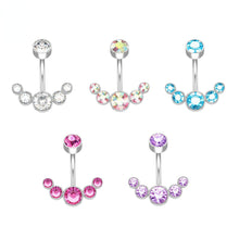 Load image into Gallery viewer, 5 Crystals Belly Button Rings for Women Girls 316L Surgical Steel Curved Navel Barbell 14g Dangled Body Jewelry Piercing Ombligo
