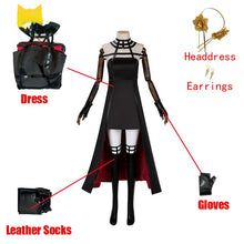 Load image into Gallery viewer, Anime Spy Family Yor Forger Cosplay Killer Assassin Gothic Halter Black Dress Outfit Cosplay Costume with Leather Stockings
