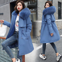 Load image into Gallery viewer, PiaoMT 2021 Winter Women's Cotton-padded Jacket Mid-length Large Fur Collar Plus Fleece Down Padded Jacket Padded Coat
