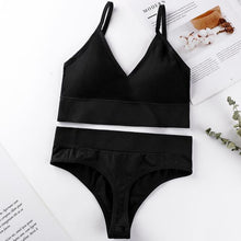 Load image into Gallery viewer, Women Seamless Bra Set Sexy Thong Low Waist Panties Wire Free Bra Bralette Lingerie Brassiere Cotton Female Underwear Set
