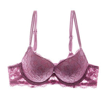 Load image into Gallery viewer, Sexy Push Up Bra Deep V Brassiere Thick Cotton Women Underwear Lace Purple Embroidery Flowers Lingerie
