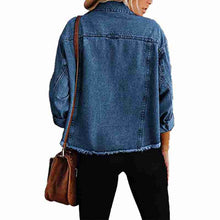 Load image into Gallery viewer, Women's Boyfriend Denim Jacket Washed Blue Long Sleeve Jeans Jacket Coats
